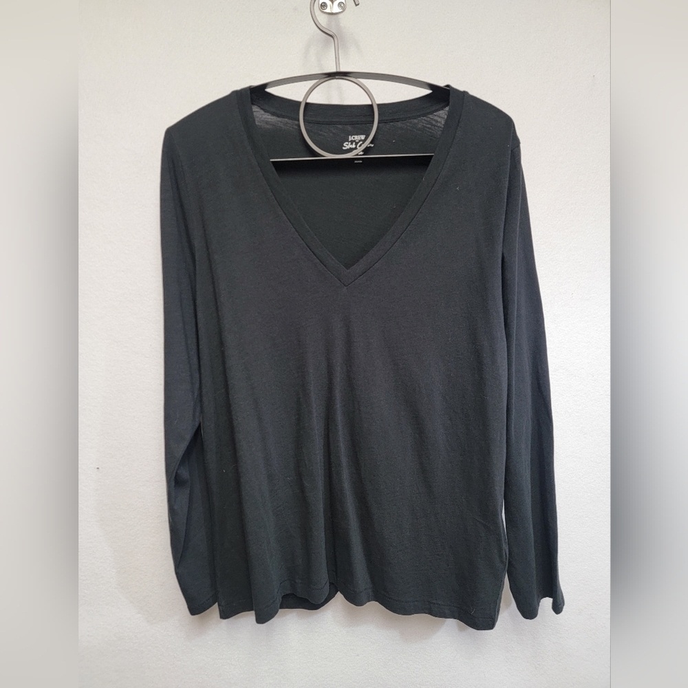J. Crew Womens Size XXL Black Long Sleeve V-neck Slub Cotton Tee 100% Cotton